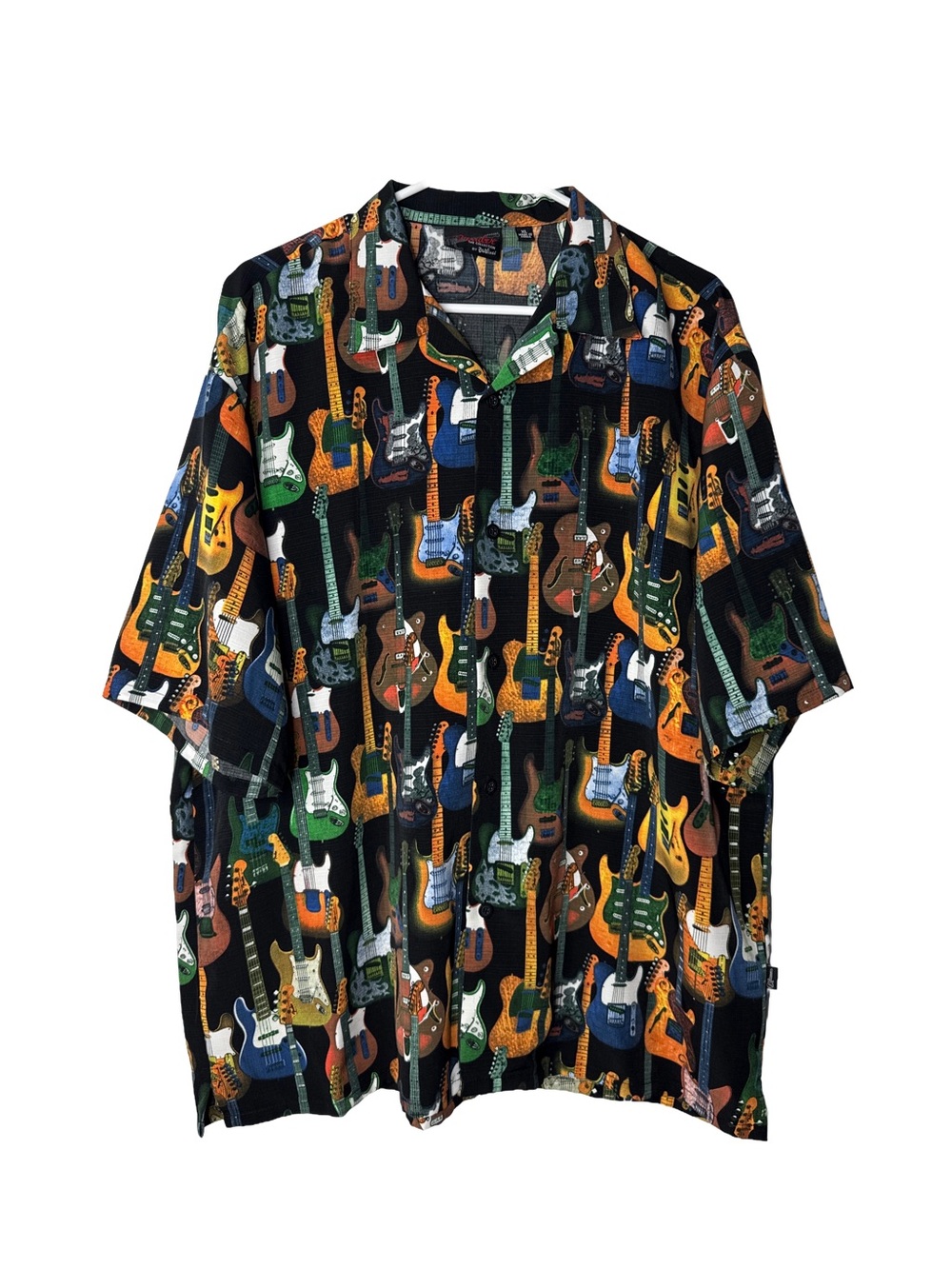 FENDER by Da Vinci Guitar Print Button-Up Men's Short-Sleeve Shirt XL Musician